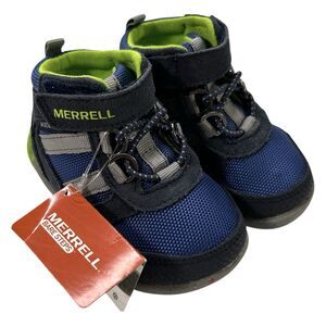 Merrell Bare Steps Shoes Boy's Size 4W Ridge Jr Hiking Boots Leather Blue Green